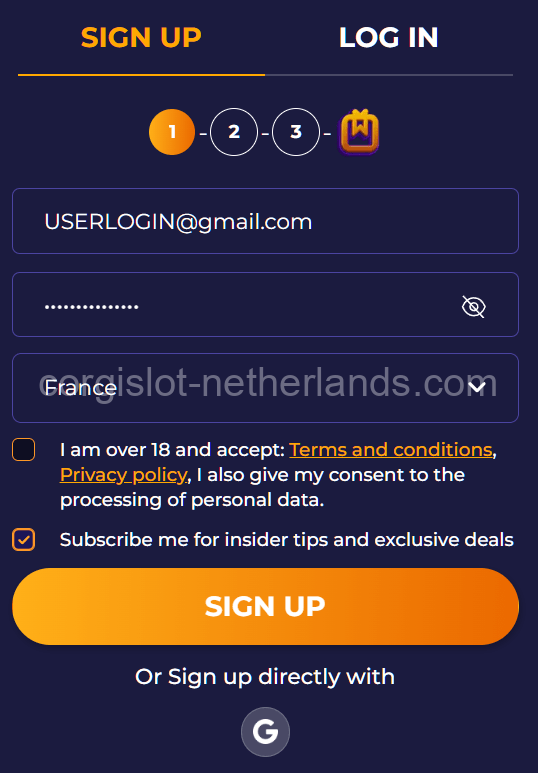 Registration form on the CorgiSlot website image 8 1